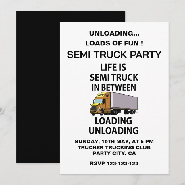 Semi-lastbilar Lastbilsförare Party Inbjudningar (Fram/baksida)