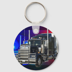 SEMI TRACTOR TRAILER MED POLICE LJUS BAKGRUND NYCKELRING