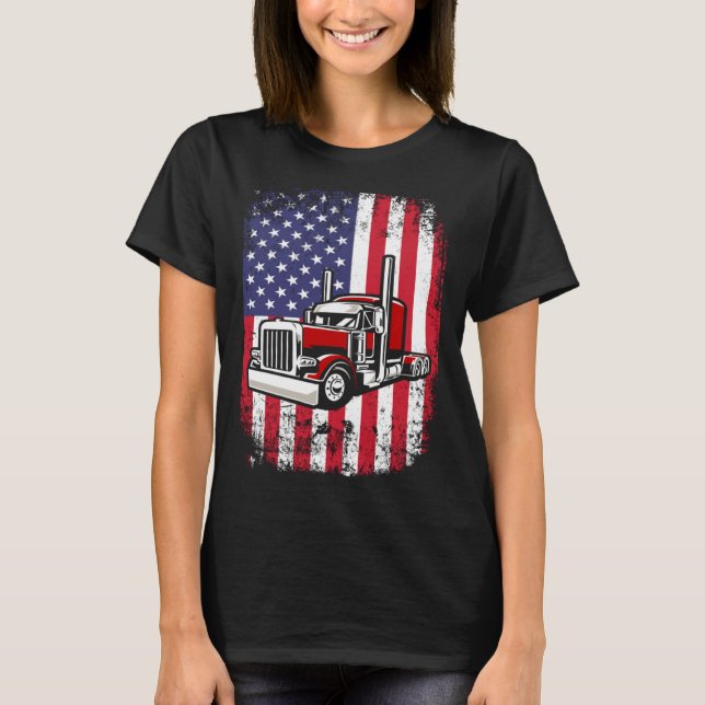 Semi Truck Driver 18 Wheeler Trucker USA American  T Shirt (Framsida)