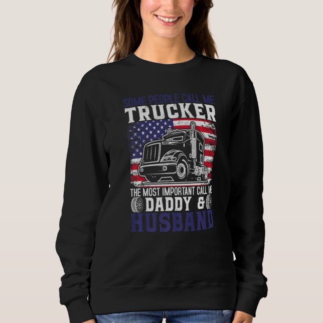 Semi Truck Driver Trucker Husband Daddy US America T Shirt (Framsida)