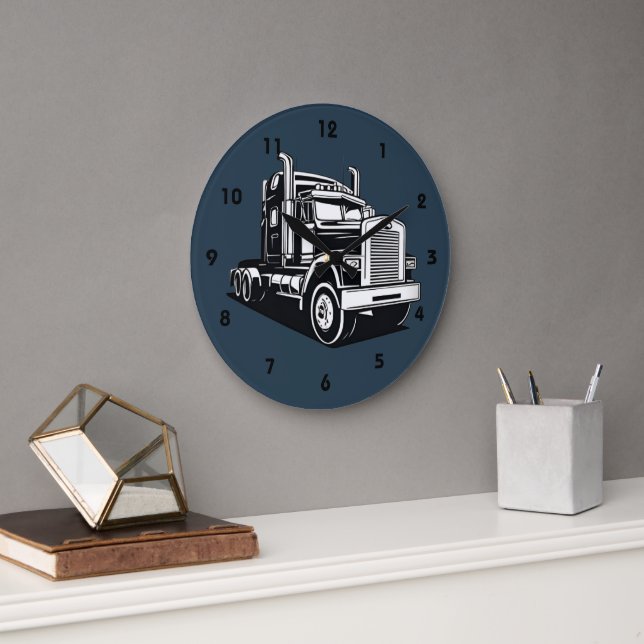 Semi Truck Transport Highway Cool Driver Stor Klocka (Kontor)