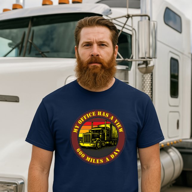 Semi Truck Trucking Over Retro Sunset Template T Shirt (Skapare uppladdad)