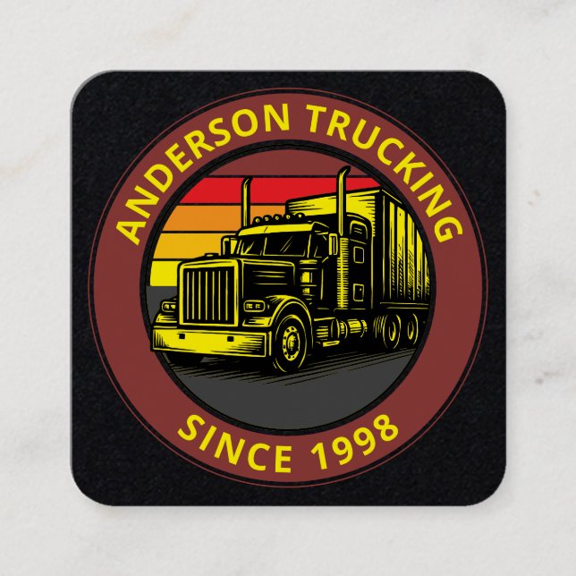 Semi Truck Trucking Retro Sunset Template Fyrkantigt Visitkort (Framsida)