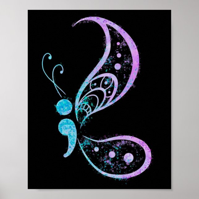 Semikolon Butterfly Semi-colon Tatto Mental Health Poster (Framsidan)