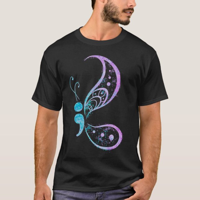 Semikolon Butterfly Semi-colon Tatto Mental Health T Shirt (Framsida)