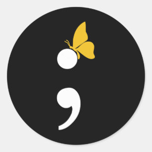 Semikolon Butterfly Suicide Depression Prevention Runt Klistermärke