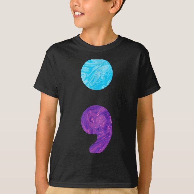 Semikolon depression förebyggande medvetenhet veck t shirt (Framsida)