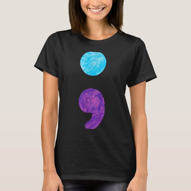 Semikolon depression förebyggande medvetenhet veck t shirt (Framsida)