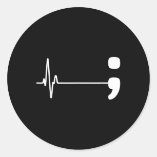 Semikolon Heartslag Flatline Suicide Prevention Aw Runt Klistermärke