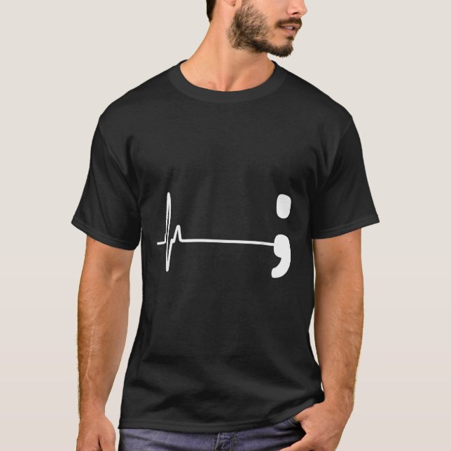 Semikolon Heartslag Flatline Suicide Prevention Aw T Shirt (Framsida)