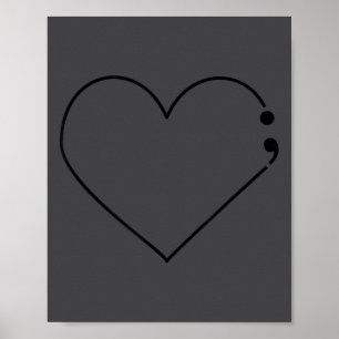 Semikolon Hjärta Psykisk Hälsa Medvetenhet Therast Poster