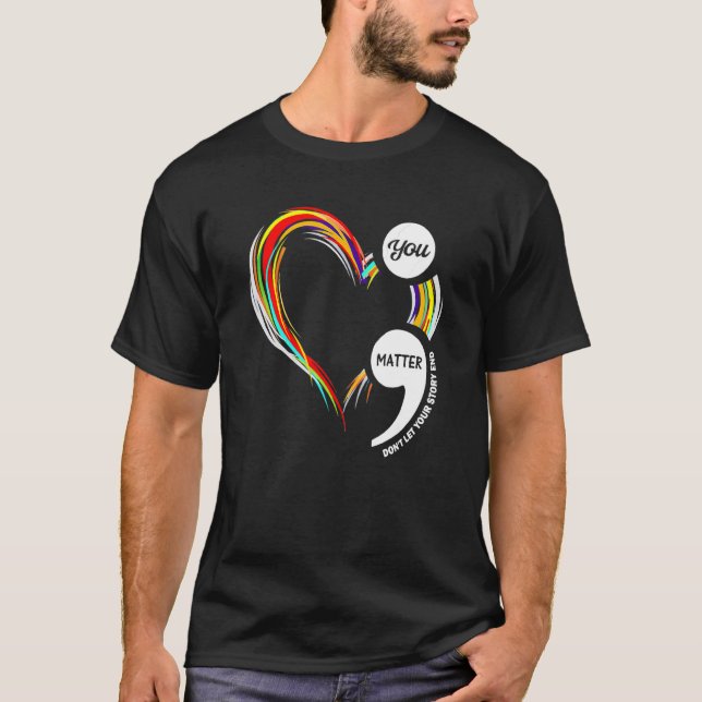 Semikolon Hjärtklut Stigma Mental Health T Shirt (Framsida)