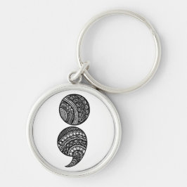 semikolon rund silverfärgad nyckelring