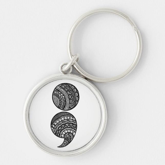 semikolon rund silverfärgad nyckelring (Framsidan)