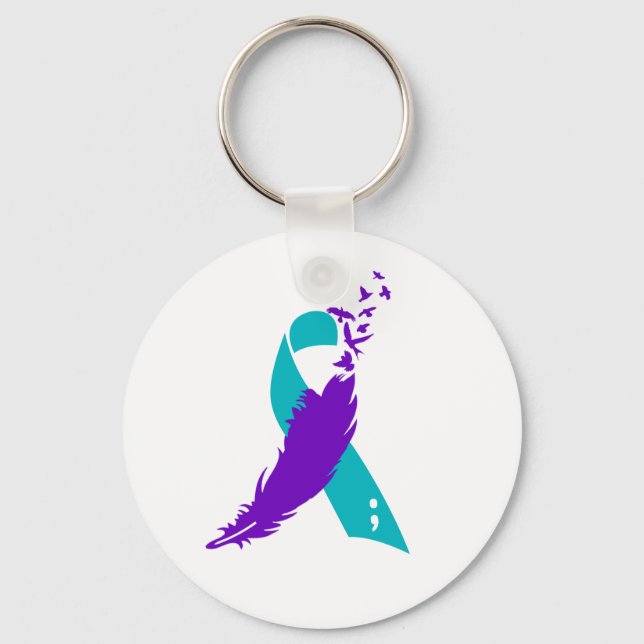 Semikolon Suicide Awareness Ribbon Keychain Nyckelring (Framsida)
