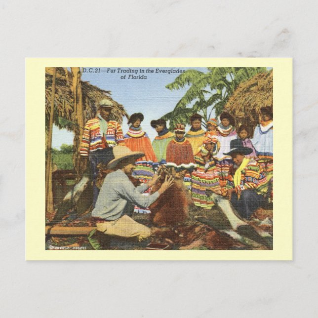 Seminole indians, Päls Trading, Everglades Vintage Vykort (Framsida)