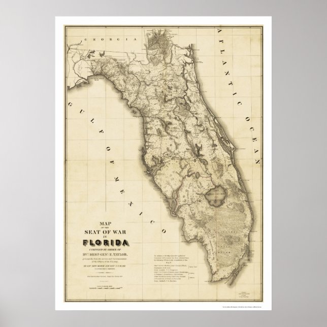 Seminole Krig Florida Karta 1839 Poster (Framsidan)