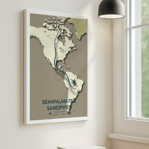 Semipalmerad Sandpiper Migration Karta - minimalis Poster