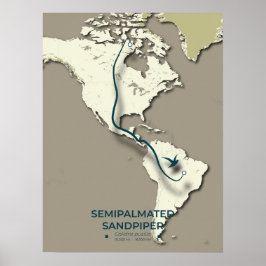 Semipalmerad Sandpiper Migration Karta - minimalis Poster