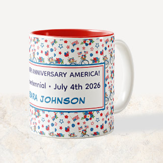 Semiquincentennial Cyklar Blommor Flaggor Ballonge Två-Tonad Mugg