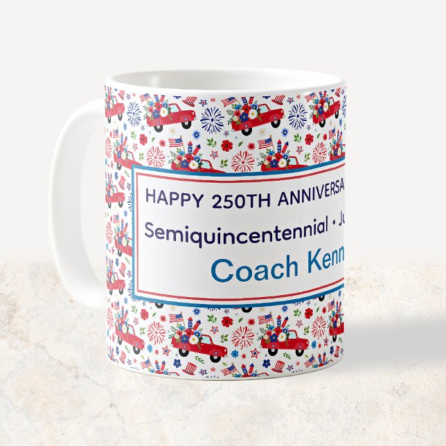 Semiquincentennial Red Trucks Whimsical Patriotic Kaffemugg (Skapare uppladdad)