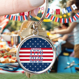 Semiquincentennial stjärnor ränder Amerika 1776 20 Rund Silverfärgad Nyckelring