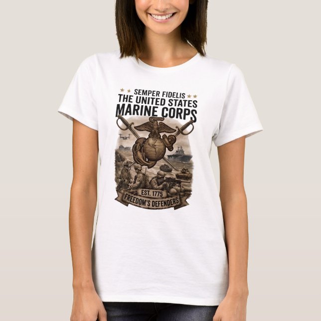Semper Fidelis USMC Freedom's Defenders Dam T Shirt (Framsida)