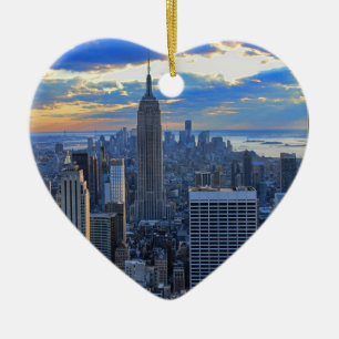 Sen eftermiddag NYC Siluett när solnedgången närma Julgransprydnad Keramik