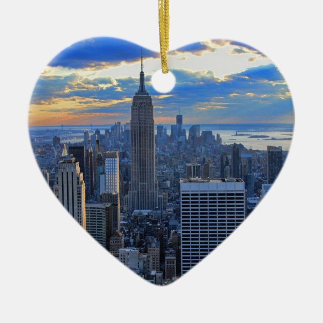 Sen eftermiddag NYC Siluett när solnedgången närma Julgransprydnad Keramik (Framsidan)