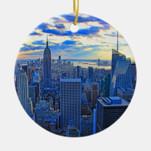 Sen eftermiddag NYC Siluett när solnedgången närma Julgransprydnad Keramik