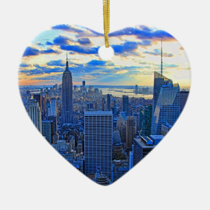 Sen eftermiddag NYC Skyline när solnedgången närma Julgransprydnad Keramik