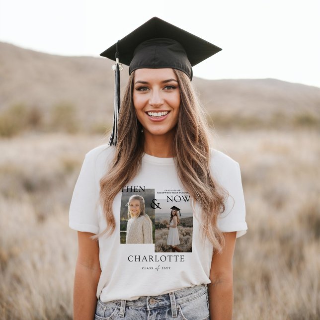 Sen och nu Studenten Milestone Grad Photo Collage T Shirt (Then & Now Graduation Milestone Grad Photo Collage Tri-Blend Shirt)