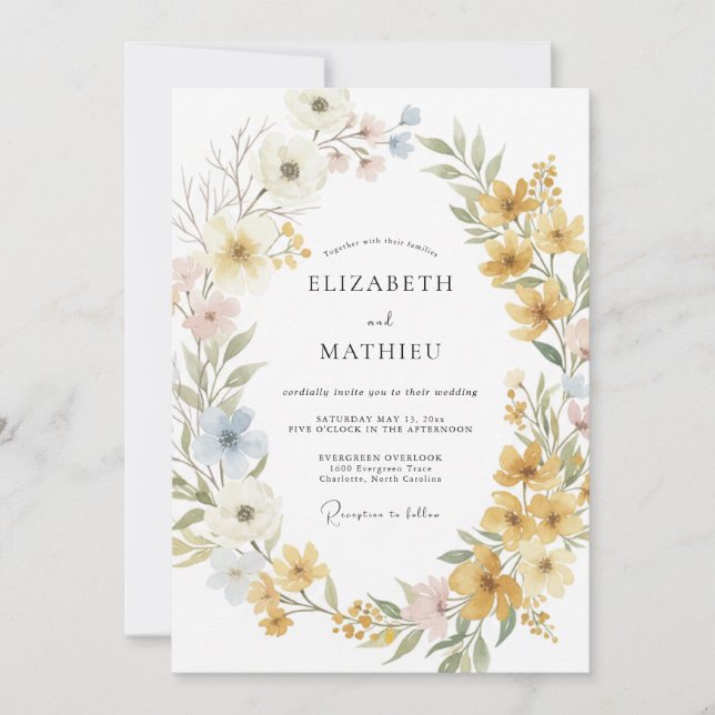 Senap Botanisk Bohemsk Bröllop Inbjudningar (Framsida)