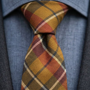 Senap Burgunder Grön Tartan Mönster Slips