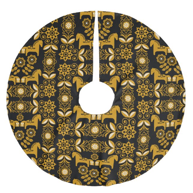 Senap Dala Svensk Hästtryck Julgransmatta Borstad Polyester (Framsidan)