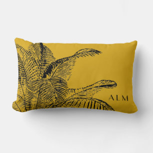 Senap Gult & Black Handflatan Löv Monogrammet Lumbarkudde