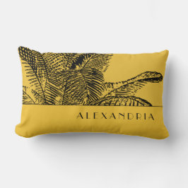 Senap Gult & Black Handflatan Träd | Anpassat namn Lumbarkudde