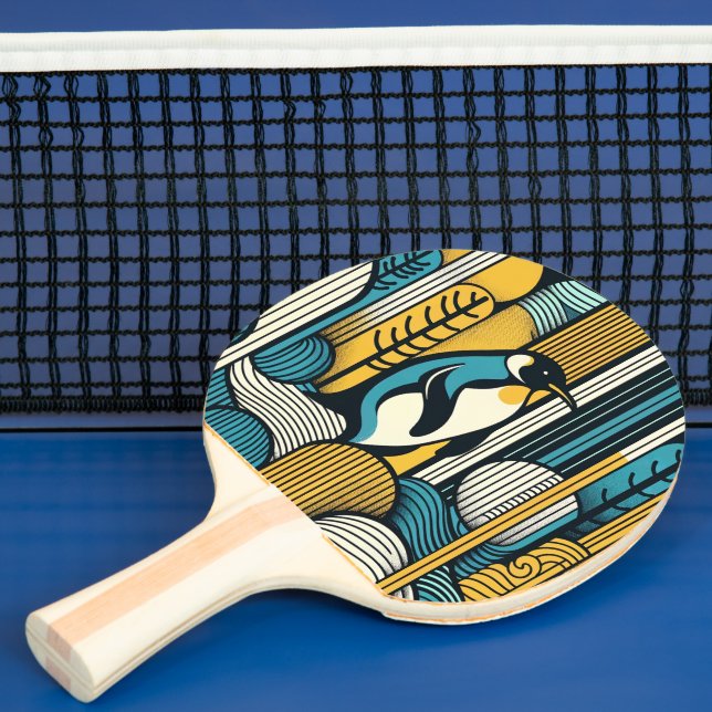 Senap Gult blått penguin i retro-geometri Pingisracket (Insitu)