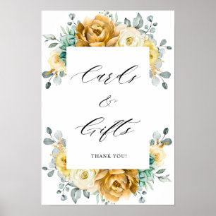 Senap Gult Blommigt Sage Grey Cards & GPS Poster