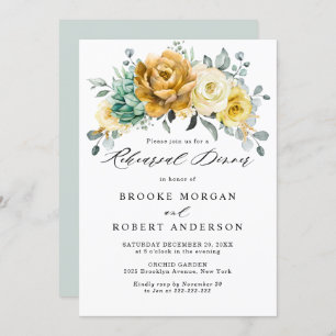 Senap Gult Blommigt Sage Grönt Rehearsal Middag Inbjudningar