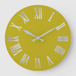 Senap Gult Lime Silver Grått Roman Number Stor Klocka