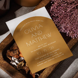 Senap gult modern typografbåge bröllop + QR Inbjudningar