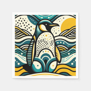 Senap Gult Teal Blue Penguin i Abstrakt Vinkarare Pappersservett