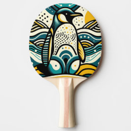Senap Gult Teal Blue Penguin i Abstrakt Vinkarare Pingisracket
