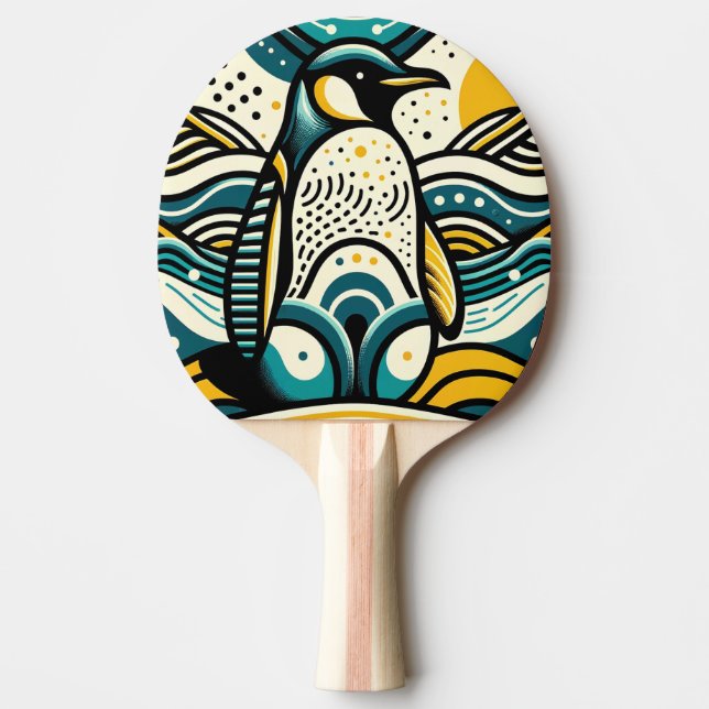 Senap Gult Teal Blue Penguin i Abstrakt Vinkarare Pingisracket (Framsidan)