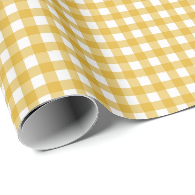 Senap-Gult| White Gingham Wrapping Papprare Presentpapper (Rullad Hörn)