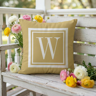 Senap och Vit Klassisk Fyrkantig Monogram Kudde