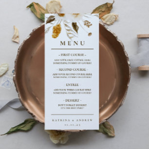 Senap Watercolor Blommigt Bröllop Middag Menu Meny