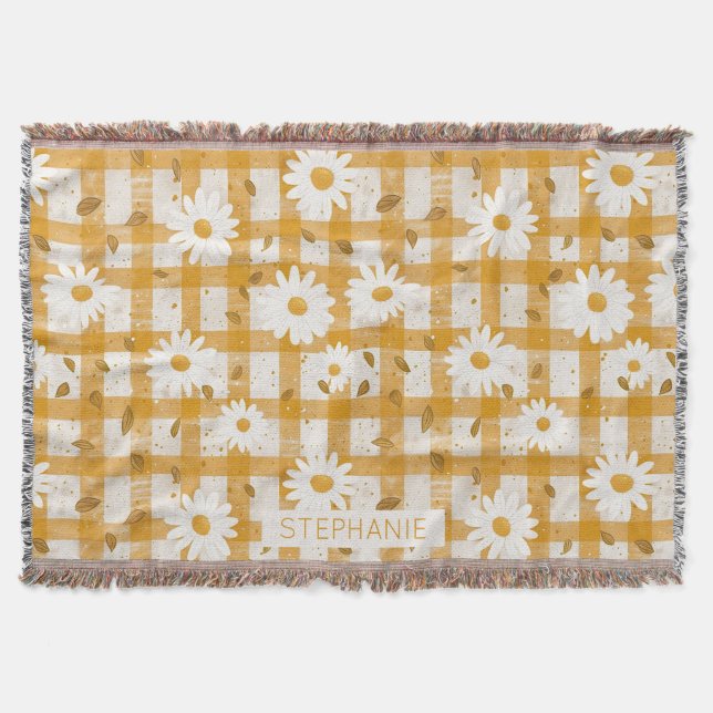 Senapsgul Daisy Cream Farmhouse Gingham Filt (Framsidan)