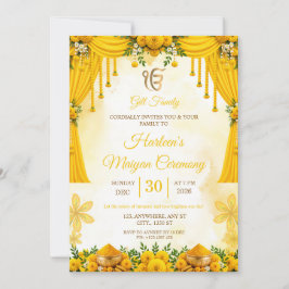 Senapsgul Guldblomma Maiyan Ceremoni Inbjudan